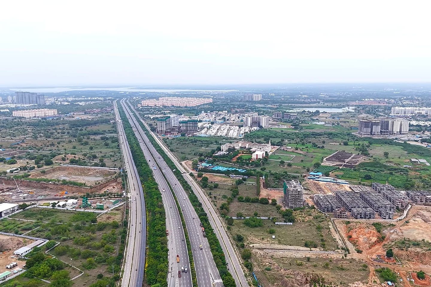 Aerial view of Kollur from ORR Exit 2 — a fast-growing residential and IT corridor in Hyderabad